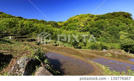 石部梯田、駿河灣以及海對岸的富士山。 石部梯田、駿河灣以及海對岸的富士山。 138776867