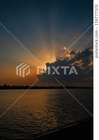 Sunset as seen from Edogawa in Kōnodai Sunset as seen from Edogawa in Kōnodai 138777328
