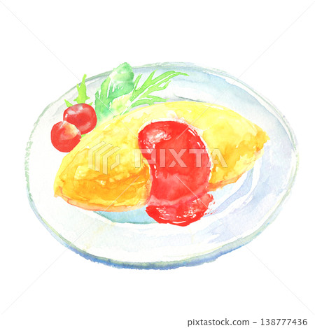 Watercolor illustration of omelet rice with ketchup sauce Watercolor illustration of omelet rice with ketchup sauce 138777436