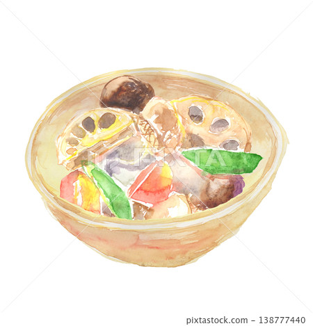 Watercolor illustration of Chikuzen-ni (a Japanese simmered dish) - Japanese side dish 138777440