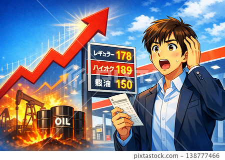 Economic changes and the realities of daily life: images of inflation, a weak yen, and saving money. 138777466