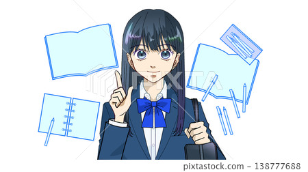 A white background with anime-style illustrations of study items and female students, suitable for use in test preparation and exam studying. A white background with anime-style illustrations of study items and female students, suitable for use in test preparation and exam studying. 138777688