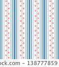 Floral striped seamless pattern in blue and pink colors. Vector hand drawn flowers print for pajama, bedtime 138777859