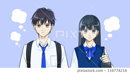 一幅動漫風格的插圖，描繪了一名缺乏動力和活力的高中或初中男生或女生。 138778216