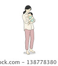 A mother rocking her baby to sleep (hand-drawn style illustration) 138778380