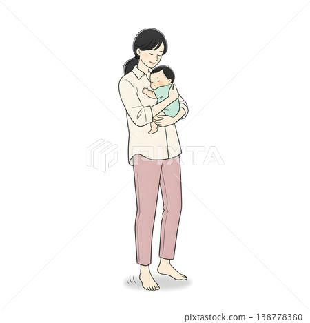 A mother rocking her baby to sleep (hand-drawn style illustration) A mother rocking her baby to sleep (hand-drawn style illustration) 138778380