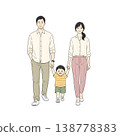 A family of three walking hand in hand (hand-drawn style illustration) 138778383