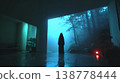 A ghostly woman with long black hair standing in the darkness | A terrifying image of modern Japanese horror 138778444