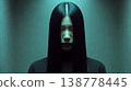 A ghostly woman with long black hair standing in the darkness | A terrifying image of modern Japanese horror 138778445