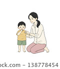 A mother anxiously watches over her coughing child (hand-drawn style illustration) 138778454