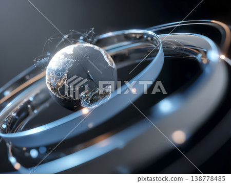 發光地球與光環的3DCG影像 | 全球通訊結構 138778485
