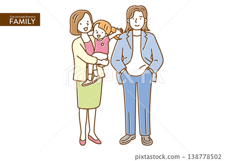 A set of cute, simple family illustrations in natural colors. 138778502