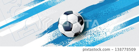 Stylish Argentina football background featuring light blue and white brush strokes with a soccer ball and tactical field elements. 138778509