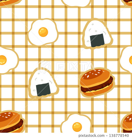 seamless food pattern with sushi hamburger and fried egg cute japanese style background for textile and wrapping paper design 138778540