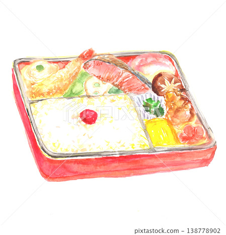 便當盒的水彩插圖 便當盒的水彩插圖 138778902