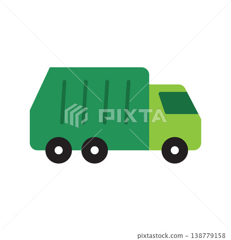 Green garbage truck icon illustration representing waste collection sanitation service and municipal recycling vehicle concept Green garbage truck icon illustration representing waste collection sanitation service and municipal recycling vehicle concept 138779158
