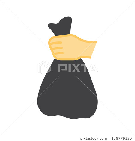 Hand holding dark garbage bag icon representing waste disposal trash collection and cleaning service concept illustration Hand holding dark garbage bag icon representing waste disposal trash collection and cleaning service concept illustration 138779159