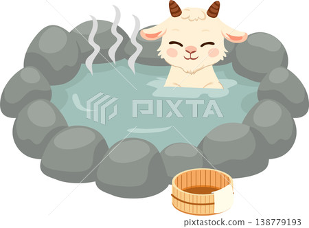 cute goat onsen hot spring bath kawaii animal relaxing spa illustration japanese style cartoon character peaceful wellness concept cute goat onsen hot spring bath kawaii animal relaxing spa illustration japanese style cartoon character peaceful wellness concept 138779193