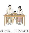 A family of three eating together around a table (hand-drawn style illustration) 138779414