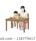 A mother and toddler doing crafts together at a parent-child event (hand-drawn style illustration) 138779417