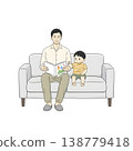 A father and toddler reading a picture book in the living room (hand-drawn style illustration) 138779418