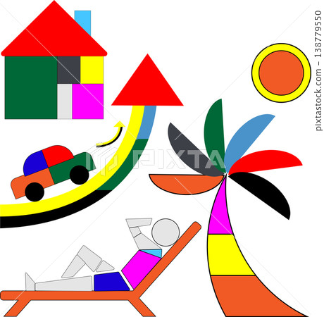 Colorful abstract house and car rising upward illustrating wealth growth success and investment concept Colorful abstract house and car rising upward illustrating wealth growth success and investment concept 138779550