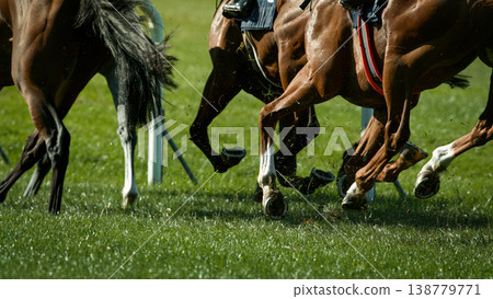 Race horses with jockeys on the home straight. Shaving effect. 138779771