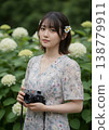 A beautiful woman in a dress holding a camera 138779911