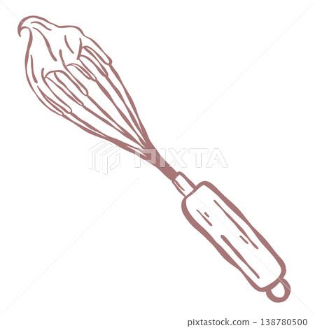 Kitchen whisk for mixing ingredients baking tool hand drawn vintage style Kitchen whisk for mixing ingredients baking tool hand drawn vintage style 138780500