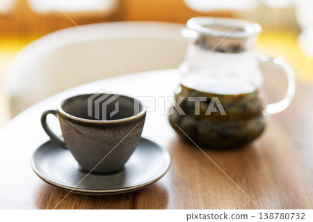 Intimate morning moment. Relaxed coffee time highlighted by cozy natural illumination 138780732