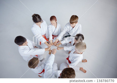 Students in martial arts forming circles before their belt examination Students in martial arts forming circles before their belt examination 138780770