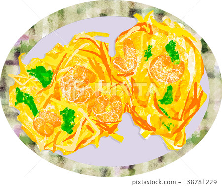 天婦羅炸餅的插圖,內含小蝦和蔬菜。 天婦羅炸餅的插圖,內含小蝦和蔬菜。 138781229
