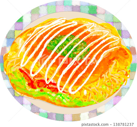 Hiroshima style okonomiyaki illustration Hiroshima style okonomiyaki illustration 138781237
