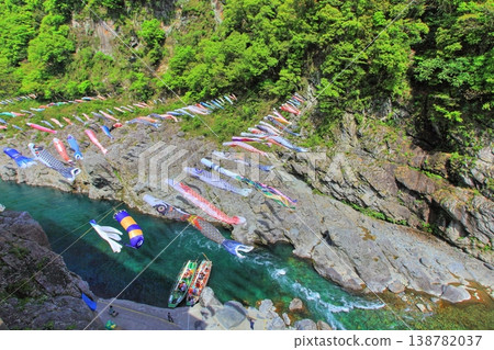 [德島縣]鯉魚旗和鮮綠色的奧伯谷峽 138782037