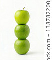 Geometric Stack of Three Different Green Apples with Stems Isolated on a Solid White Background 138782200