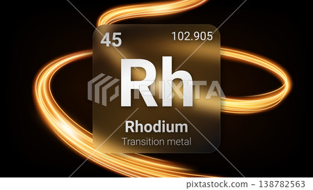 Rhodium (Rh) (045) Transition Metal, Glass Morphism Element Futuristic Neon Light Glow Background Periodic Table, Chemical Symbol, Name, Atomic Mass, Atomic Number, Vector Illustration Rhodium (Rh) (045) Transition Metal, Glass Morphism Element Futuristic Neon Light Glow Background Periodic Table, Chemical Symbol, Name, Atomic Mass, Atomic Number, Vector Illustration 138782563