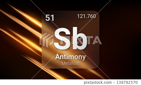 Antimony (Sb) (051) Metalloid, Glass Morphism Element Futuristic Neon Light Glow Background Periodic Table, Chemical Symbol, Name, Atomic Mass, Atomic Number, Vector Illustration 138782570