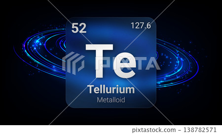 Tellurium (Te) (052) Metalloid, Glass Morphism Element Futuristic Neon Light Glow Background Periodic Table, Chemical Symbol, Name, Atomic Mass, Atomic Number, Vector Illustration Tellurium (Te) (052) Metalloid, Glass Morphism Element Futuristic Neon Light Glow Background Periodic Table, Chemical Symbol, Name, Atomic Mass, Atomic Number, Vector Illustration 138782571