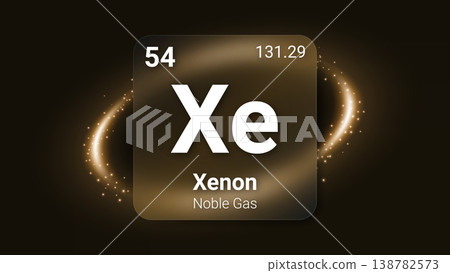 Xenon (Xe) (054) Noble Gas, Glass Morphism Element Futuristic Neon Light Glow Background Periodic Table, Chemical Symbol, Name, Atomic Mass, Atomic Number, Vector Illustration 138782573