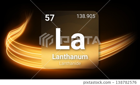 Lanthanum (La) (057) Lanthanide, Glass Morphism Element Futuristic Neon Light Glow Background Periodic Table, Chemical Symbol, Name, Atomic Mass, Atomic Number, Vector Illustration 138782576