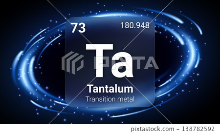 Tantalum (Ta) (073) Transition Metal, Glass Morphism Element Futuristic Neon Light Glow Background Periodic Table, Chemical Symbol, Name, Atomic Mass, Atomic Number, Vector Illustration Tantalum (Ta) (073) Transition Metal, Glass Morphism Element Futuristic Neon Light Glow Background Periodic Table, Chemical Symbol, Name, Atomic Mass, Atomic Number, Vector Illustration 138782592