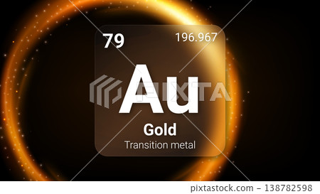 Gold (Au) (079) Transition Metal, Glass Morphism Element Futuristic Neon Light Glow Background Periodic Table, Chemical Symbol, Name, Atomic Mass, Atomic Number, Vector Illustration Gold (Au) (079) Transition Metal, Glass Morphism Element Futuristic Neon Light Glow Background Periodic Table, Chemical Symbol, Name, Atomic Mass, Atomic Number, Vector Illustration 138782598