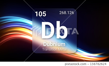 Dubnium (Db) (105) Transition Metal, Glass Morphism Element Futuristic Neon Light Glow Background Periodic Table, Chemical Symbol, Name, Atomic Mass, Atomic Number, Vector Illustration Dubnium (Db) (105) Transition Metal, Glass Morphism Element Futuristic Neon Light Glow Background Periodic Table, Chemical Symbol, Name, Atomic Mass, Atomic Number, Vector Illustration 138782624
