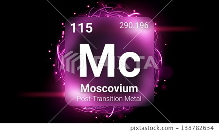 Moscovium (Mc) (115) Post Transition Metal, Glass Morphism Element Futuristic Neon Light Glow Background Periodic Table, Chemical Symbol, Name, Atomic Mass, Atomic Number, Vector Illustration Moscovium (Mc) (115) Post Transition Metal, Glass Morphism Element Futuristic Neon Light Glow Background Periodic Table, Chemical Symbol, Name, Atomic Mass, Atomic Number, Vector Illustration 138782634