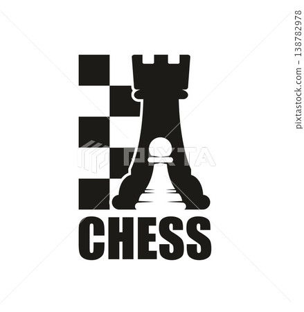 Chess board game strategy championship graphic icon or sign. Chess sport club icon, chessboard competition vector sign. Board game strategy symbol with rook and pawn over checkered board pattern Chess board game strategy championship graphic icon or sign. Chess sport club icon, chessboard competition vector sign. Board game strategy symbol with rook and pawn over checkered board pattern 138782978