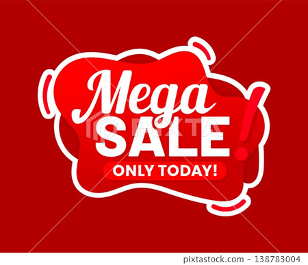 Product mega sale offer tag or banner. Product sale red seal , store discount tag isolated vector or badge. Shop price off sticker or banner or seasonal deal offer label with white typography text Product mega sale offer tag or banner. Product sale red seal , store discount tag isolated vector or badge. Shop price off sticker or banner or seasonal deal offer label with white typography text 138783004