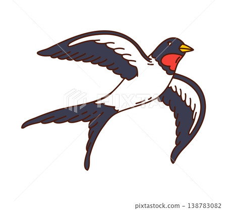 Flying swallow trippy groovy symbol or patch. Comic funky isolated patch, retro trippy cartoon vector tag. Flying and soaring spring swallow bird groovy symbol or sticker Flying swallow trippy groovy symbol or patch. Comic funky isolated patch, retro trippy cartoon vector tag. Flying and soaring spring swallow bird groovy symbol or sticker 138783082
