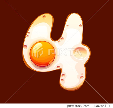 Cartoon fried egg breakfast alphabet font type, typeset number 4 four. Fried healthy food type figure, omelette typeface vector numeral symbol. Egg breakfast font digit number Cartoon fried egg breakfast alphabet font type, typeset number 4 four. Fried healthy food type figure, omelette typeface vector numeral symbol. Egg breakfast font digit number 138783104