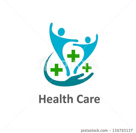 Medical care, charity and health icon, hospital symbol. Hospital medicine symbol, health care vector sign. Medical service emblem or icon with two abstract human figures dancing together on hand 138783137