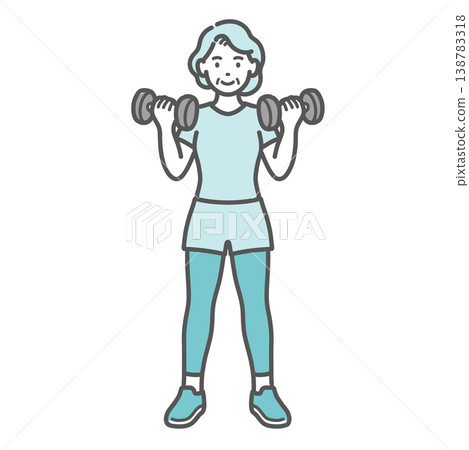An illustration of a senior woman smiling while doing dumbbell training. An illustration of a senior woman smiling while doing dumbbell training. 138783318
